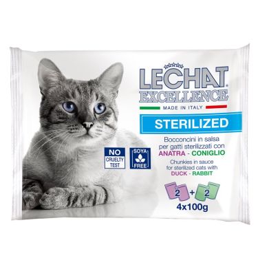 Lechat Excellence Sterilised Flowpack Σε Σάλτσα 4χ100gr 2τμχ Πάπια & 2τμχ Κουνέλι