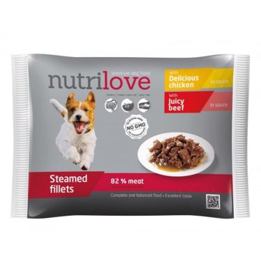 Nutrilove Adult Dog Multipack Σε Σάλτσα 4Χ85gr 2τμχ Κοτόπουλο & 2τμχ Μοσχάρι