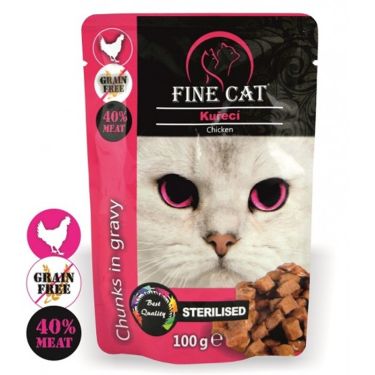 Fine Cat Pouches Sterilised Cat Κοτόπουλο Κομμάτια σε Σάλτσα