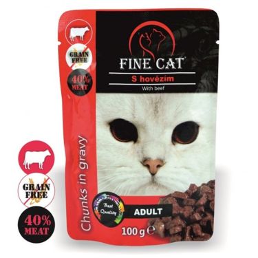Fine Cat Pouches Adult Cat Μοσχάρι Κομμάτια σε Σάλτσα