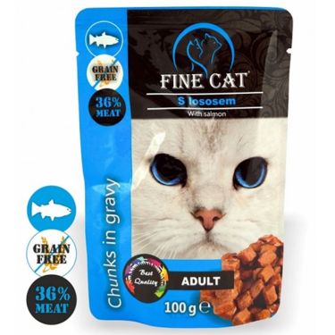 Fine Cat Pouches Adult Cat Σολομός Κομμάτια σε Σάλτσα